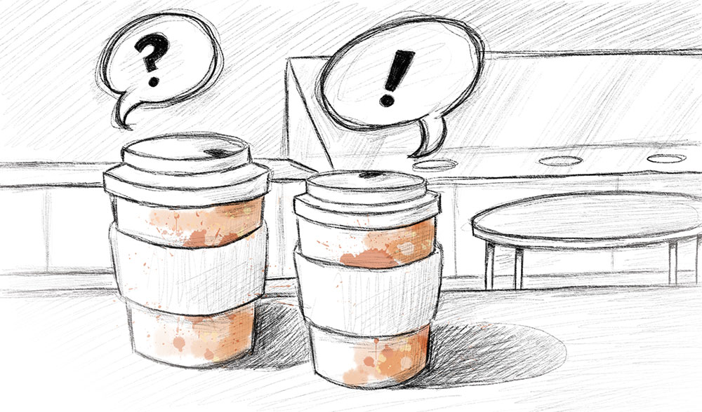 Illustration of coffee cups for collective we story