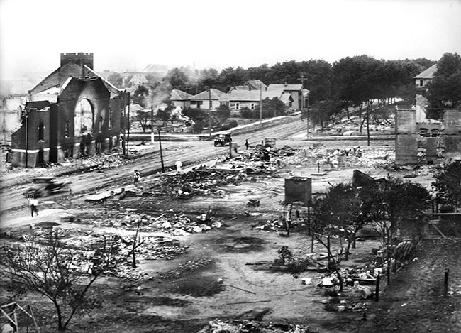 Part of Greenwood District burned in race riots, Tulsa, Oklahoma / June 1921