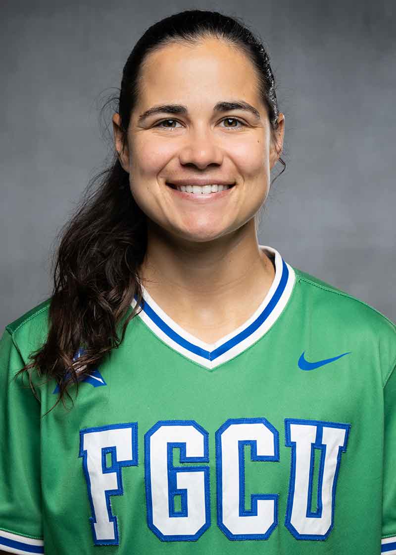 Headshot of softball player in green jersey with FGCU