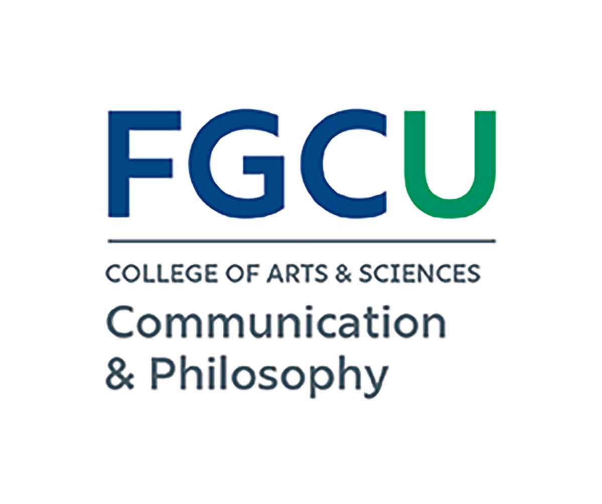 A logo with FGC in blue and U in green. Below that, text states College of Arts & Sciences Communication & Philosophy