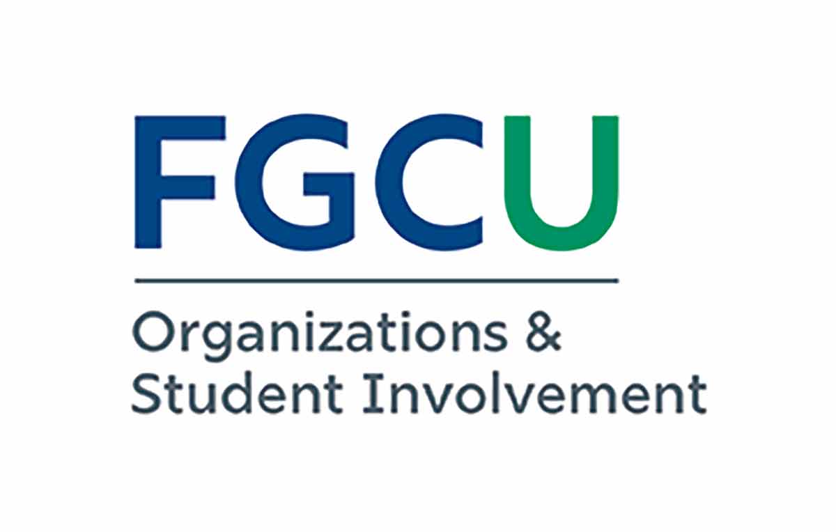 Blue and green color logo reads FGCU Organizations and Student Involvement