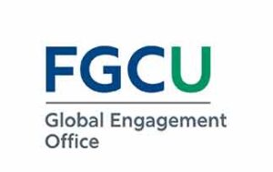 Full color logo for FGCU Global Engagement Office, with FGC in blue and U in green