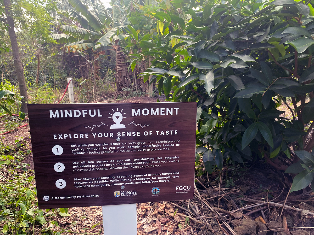 Sign posted in Food Forest at FGCU