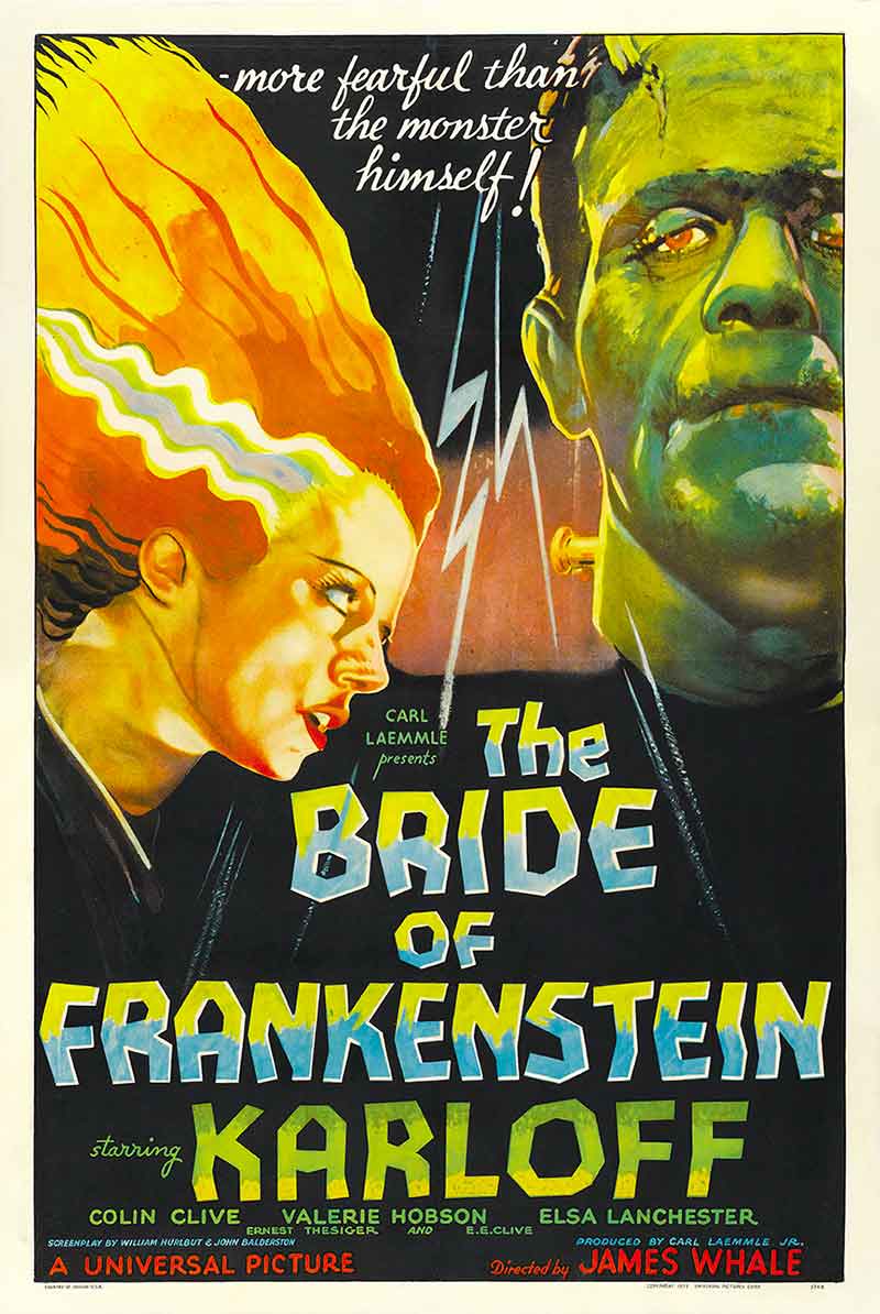 A colorful poster for "The Bride of Frankenstein"