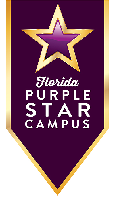 Florida Purple Star Campus logo featuring a gold-edged purple star on a dark purple banner.