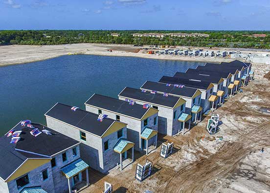 Drone view of Eagle View Village cottages and lake on FGCU-owned land