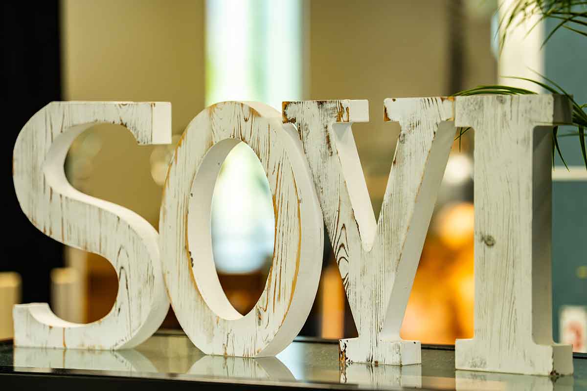 Wooden letters read SOVI