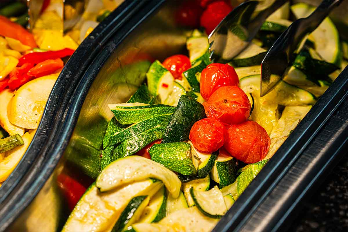 A close-up photo of roasted vegetables