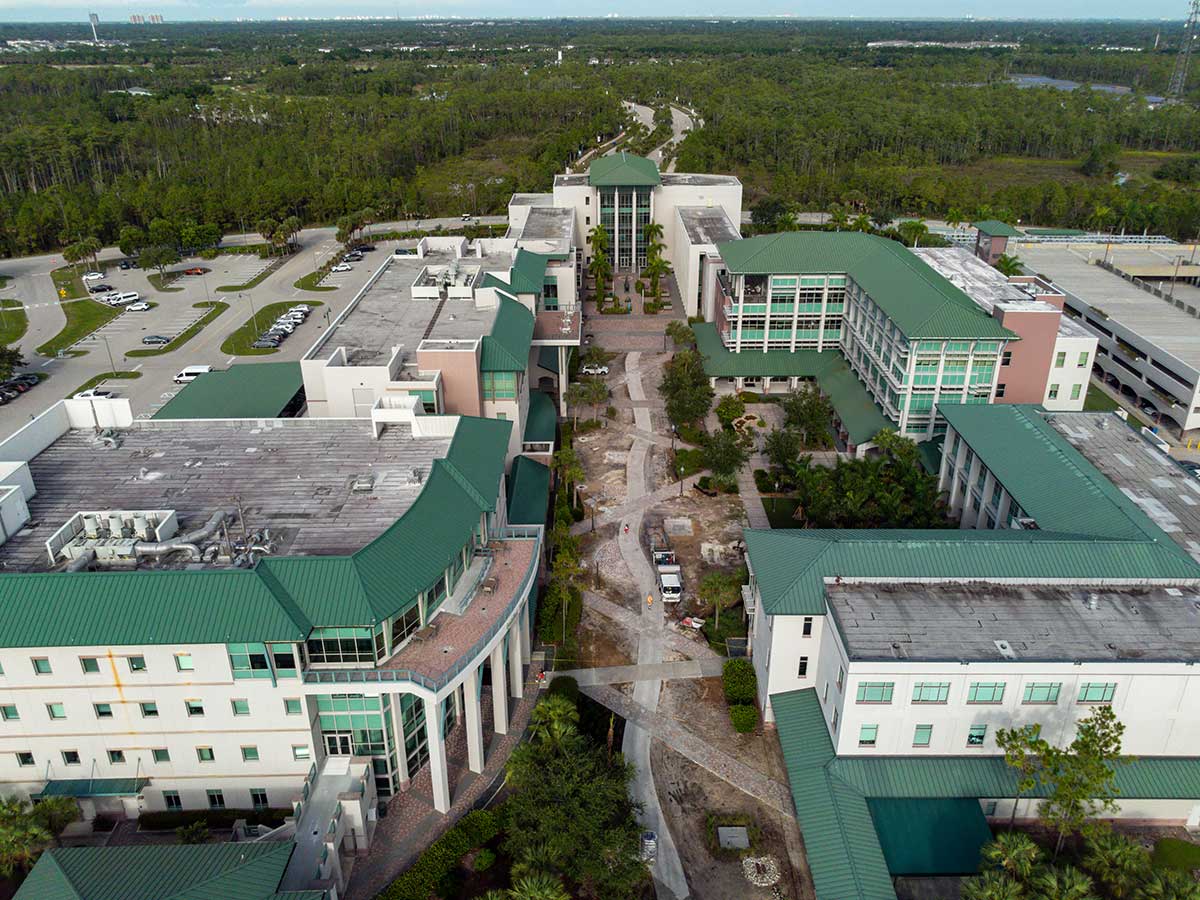 Aerial view of FGCU academic corridor renovation between campus buildings