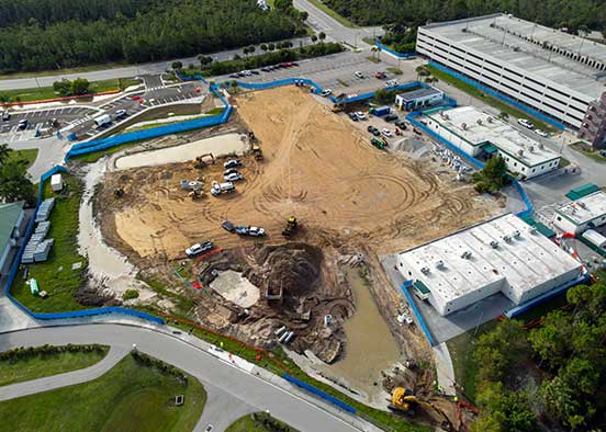 Aerial view of Marieb Hall South construction project at FGCU