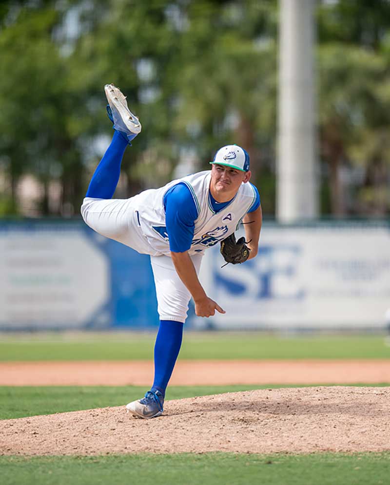 FGCU pitcher delivers a pitch during a baseball game